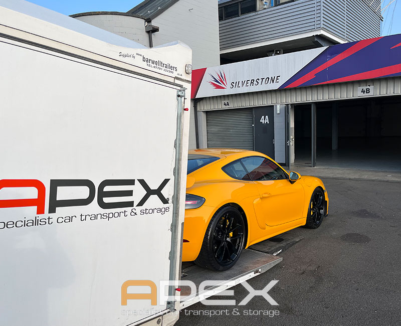 Porsche Cayman GT4 delivered to Silverstone for a Trackday